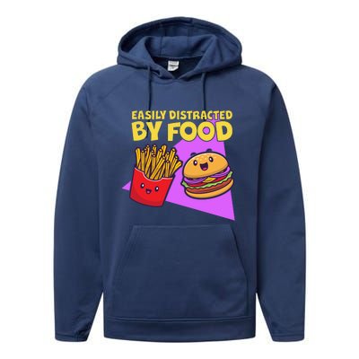 Funny Easily DIstracted By Food Cute Burger and Fries Performance Fleece Hoodie