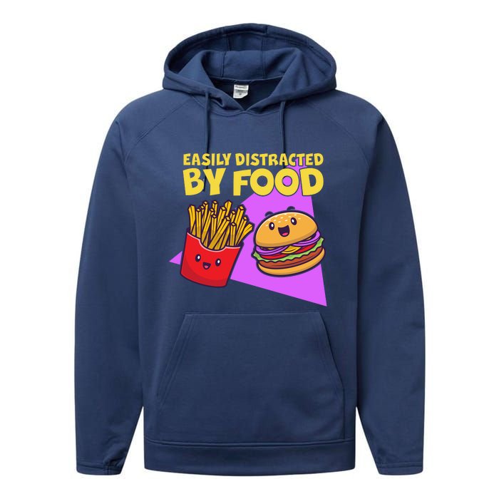 Funny Easily DIstracted By Food Cute Burger and Fries Performance Fleece Hoodie