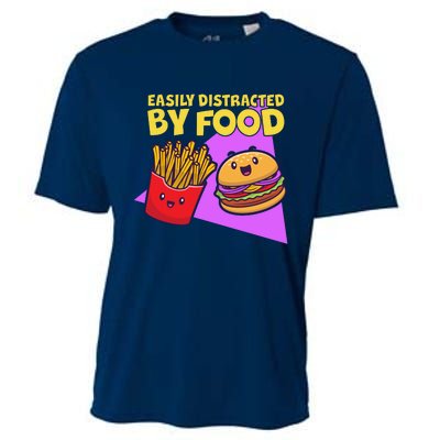 Funny Easily DIstracted By Food Cute Burger and Fries Cooling Performance Crew T-Shirt