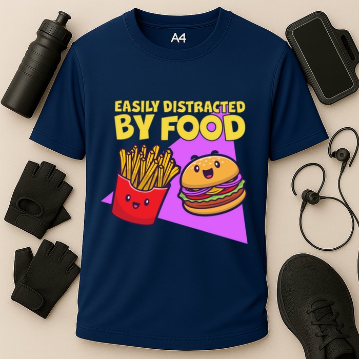 Funny Easily DIstracted By Food Cute Burger and Fries Performance Shirt