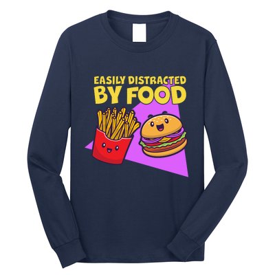 Funny Easily DIstracted By Food Cute Burger and Fries Long Sleeve Shirt