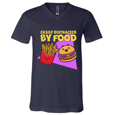 Funny Easily DIstracted By Food Cute Burger and Fries V-Neck T-Shirt