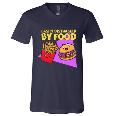 Funny Easily DIstracted By Food Cute Burger and Fries V-Neck T-Shirt