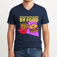 Funny Easily DIstracted By Food Cute Burger and Fries V-Neck T-Shirt