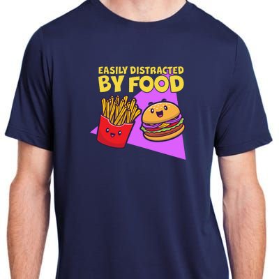 Funny Easily DIstracted By Food Cute Burger and Fries Adult ChromaSoft Performance T-Shirt