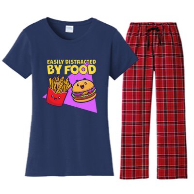 Funny Easily DIstracted By Food Cute Burger and Fries Women's Flannel Pajama Set