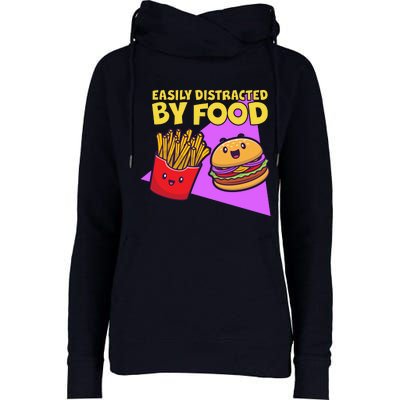 Funny Easily DIstracted By Food Cute Burger and Fries Womens Funnel Neck Pullover Hood