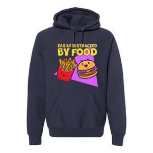 Funny Easily DIstracted By Food Cute Burger and Fries Premium Hoodie