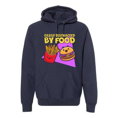 Funny Easily DIstracted By Food Cute Burger and Fries Premium Hoodie