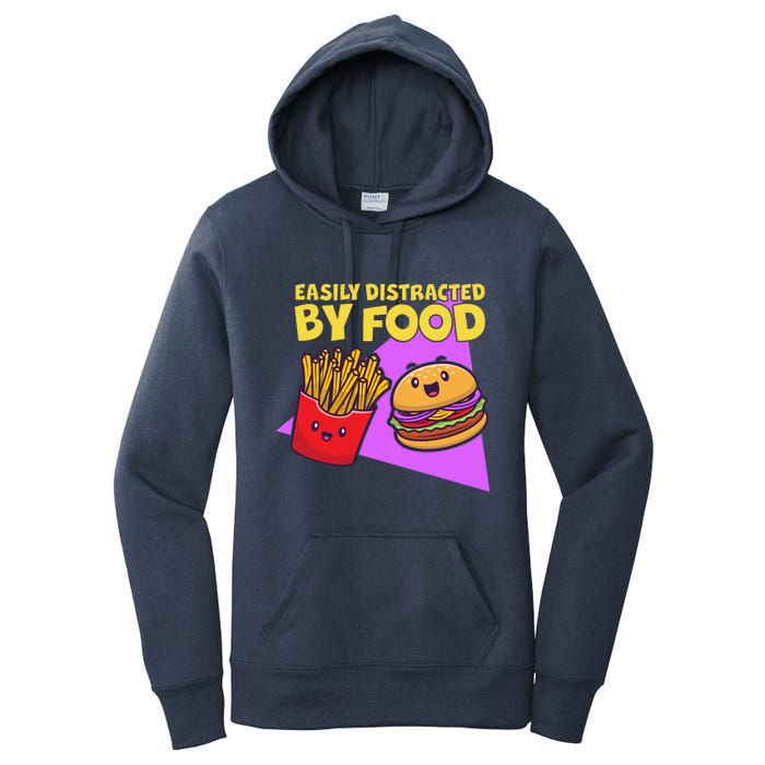 Funny Easily DIstracted By Food Cute Burger and Fries Women's Pullover Hoodie