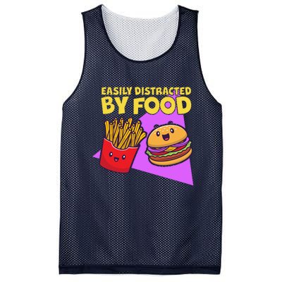 Funny Easily DIstracted By Food Cute Burger and Fries Mesh Reversible Basketball Jersey Tank