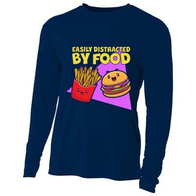 Funny Easily DIstracted By Food Cute Burger and Fries Cooling Performance Long Sleeve Crew