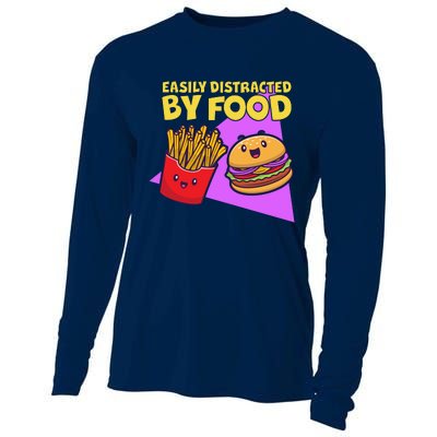 Funny Easily DIstracted By Food Cute Burger and Fries Cooling Performance Long Sleeve Crew