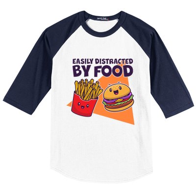 Funny Easily DIstracted By Food Cute Burger and Fries Baseball Sleeve Shirt