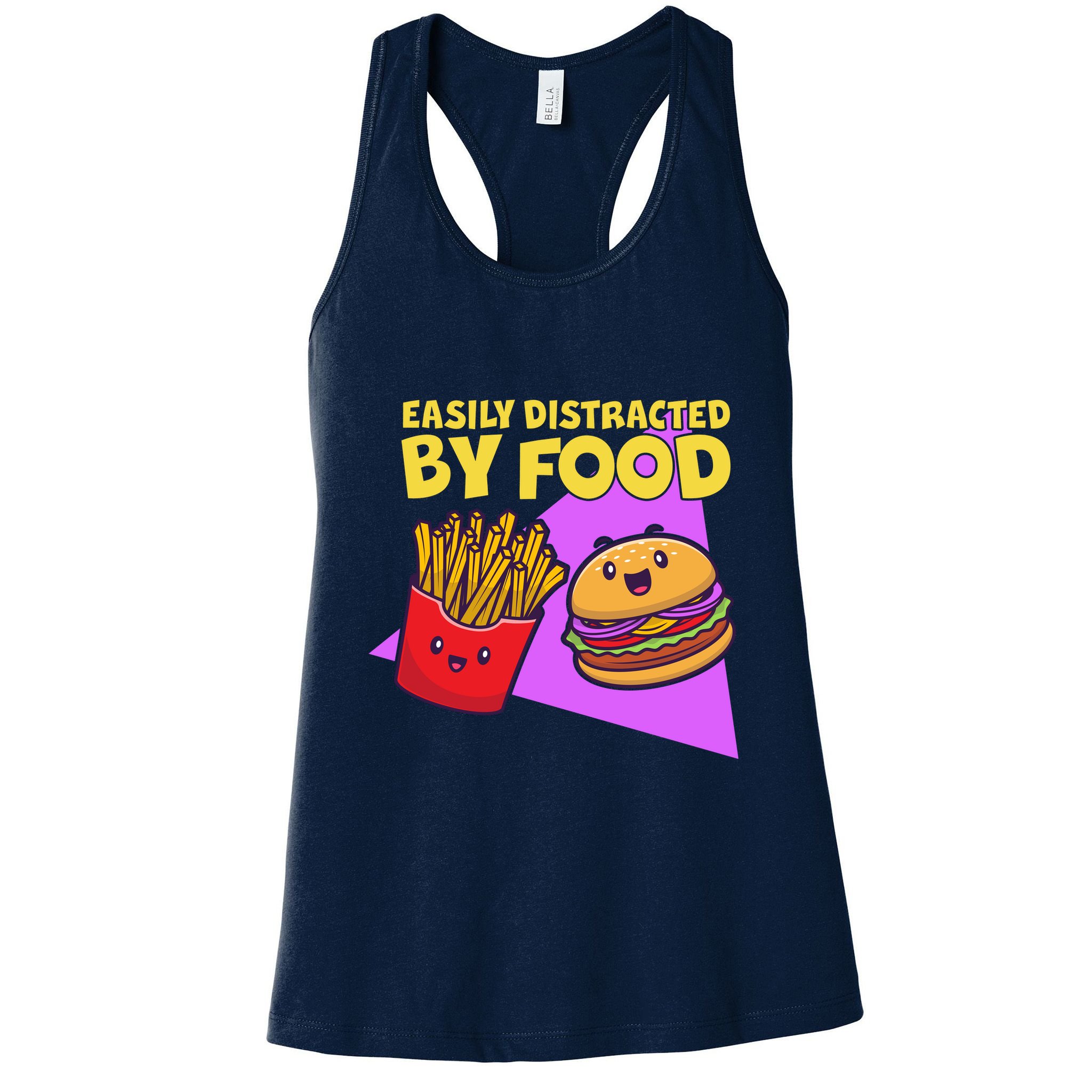 Funny Easily DIstracted By Food Cute Burger and Fries Womens Tank Top