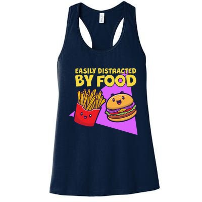 Funny Easily DIstracted By Food Cute Burger and Fries Women's Racerback Tank