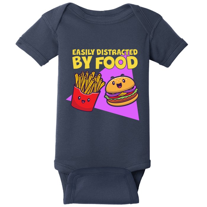Funny Easily DIstracted By Food Cute Burger and Fries Baby Bodysuit