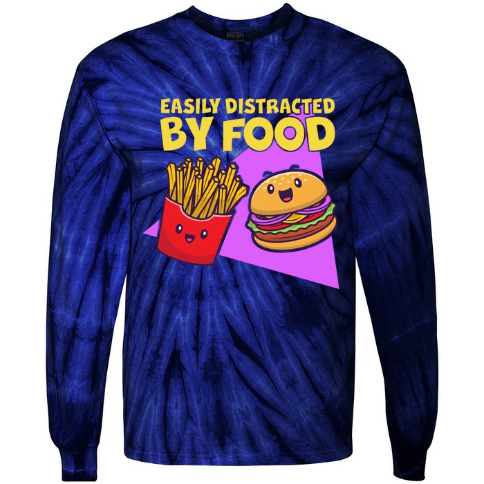 Funny Easily DIstracted By Food Cute Burger and Fries Tie-Dye Long Sleeve Shirt