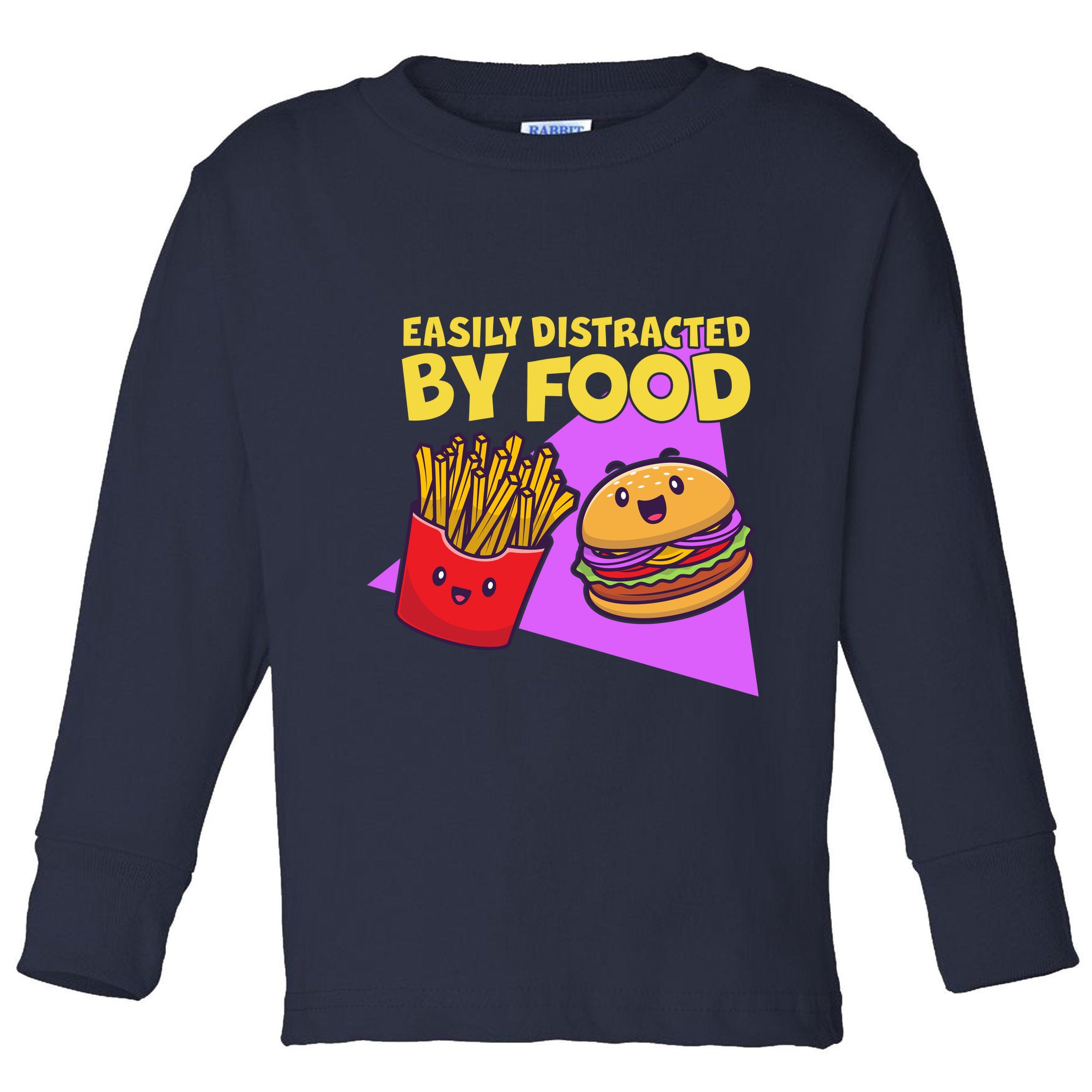Funny Easily DIstracted By Food Cute Burger and Fries Toddler Long Sleeve Shirt