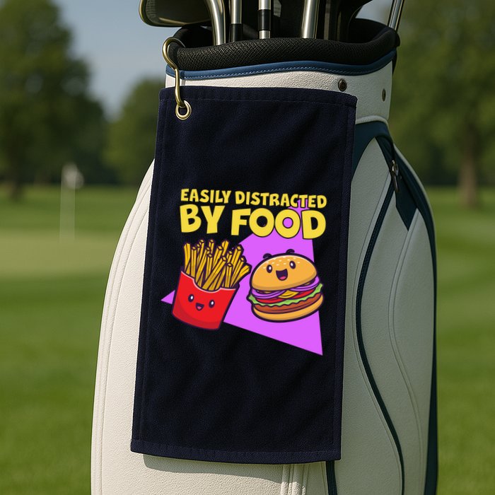 Funny Easily DIstracted By Food Cute Burger and Fries Golf Towel