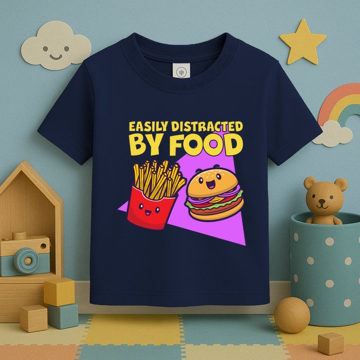 Funny Easily DIstracted By Food Cute Burger and Fries Toddler T-Shirt