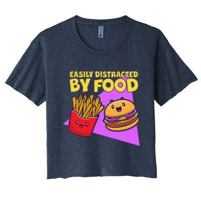 Funny Easily DIstracted By Food Cute Burger and Fries Women's Crop Top Tee