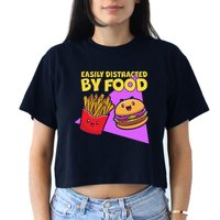 Funny Easily DIstracted By Food Cute Burger and Fries Crop Top