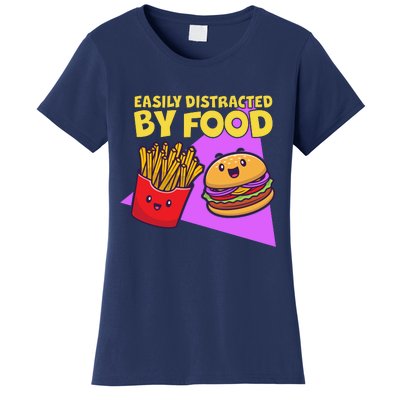 Funny Easily DIstracted By Food Cute Burger and Fries Women's T-Shirt