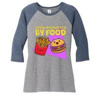 Funny Easily DIstracted By Food Cute Burger and Fries Women's Tri-Blend 3/4-Sleeve Raglan Shirt