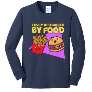 Funny Easily DIstracted By Food Cute Burger and Fries Kids Long Sleeve Shirt