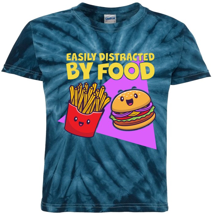 Funny Easily DIstracted By Food Cute Burger and Fries Kids Tie-Dye T-Shirt