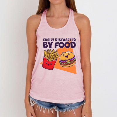 Funny Easily DIstracted By Food Cute Burger and Fries Women's Knotted Racerback Tank