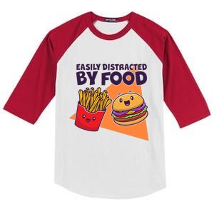 Funny Easily DIstracted By Food Cute Burger and Fries Kids Colorblock Raglan Jersey