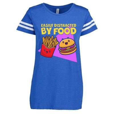 Funny Easily DIstracted By Food Cute Burger and Fries Enza Ladies Jersey Football T-Shirt