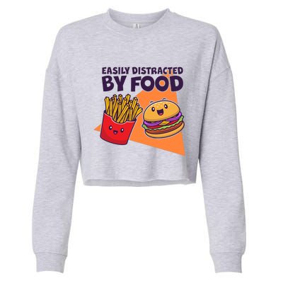 Funny Easily DIstracted By Food Cute Burger and Fries Cropped Pullover Crew