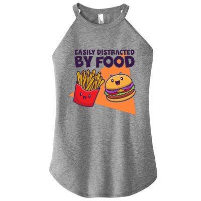 Funny Easily DIstracted By Food Cute Burger and Fries Women’s Perfect Tri Rocker Tank