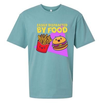 Funny Easily DIstracted By Food Cute Burger and Fries Sueded Cloud Jersey T-Shirt