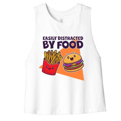 Funny Easily DIstracted By Food Cute Burger and Fries Women's Racerback Cropped Tank