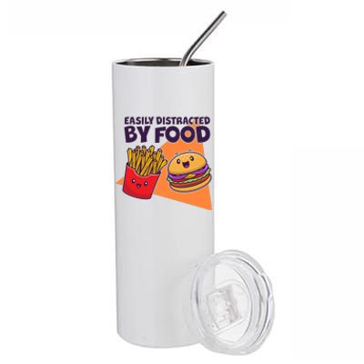 Funny Easily DIstracted By Food Cute Burger and Fries Stainless Steel Tumbler