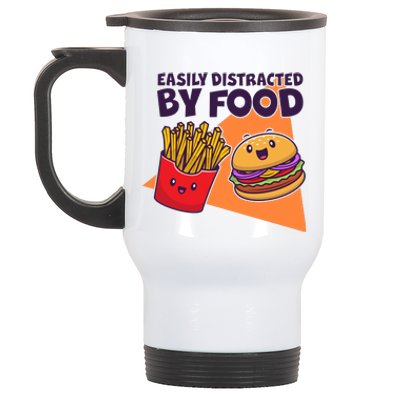 Funny Easily DIstracted By Food Cute Burger and Fries Stainless Steel Travel Mug