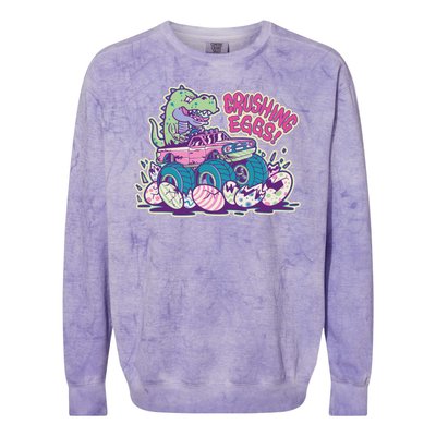 Funny Easter Dinosaur Monster Truck Crushing Eggs Colorblast Crewneck Sweatshirt