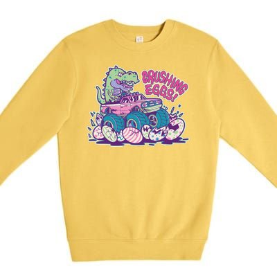 Funny Easter Dinosaur Monster Truck Crushing Eggs Premium Crewneck Sweatshirt