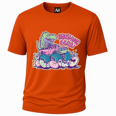 Funny Easter Dinosaur Monster Truck Crushing Eggs Cooling Performance Crew T-Shirt