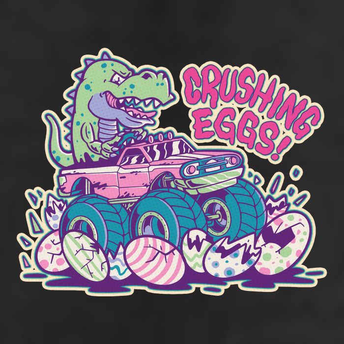 Funny Easter Dinosaur Monster Truck Crushing Eggs 7 Panel Mesh Trucker Snapback Hat