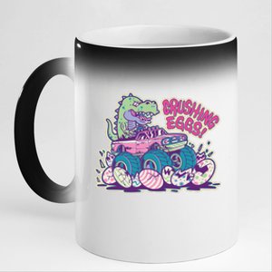 Funny Easter Dinosaur Monster Truck Crushing Eggs 11oz Black Color Changing Mug