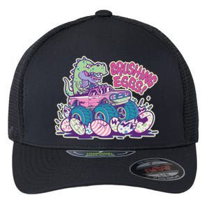 Funny Easter Dinosaur Monster Truck Crushing Eggs Flexfit Unipanel Trucker Cap