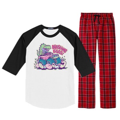 Funny Easter Dinosaur Monster Truck Crushing Eggs Raglan Sleeve Pajama Set