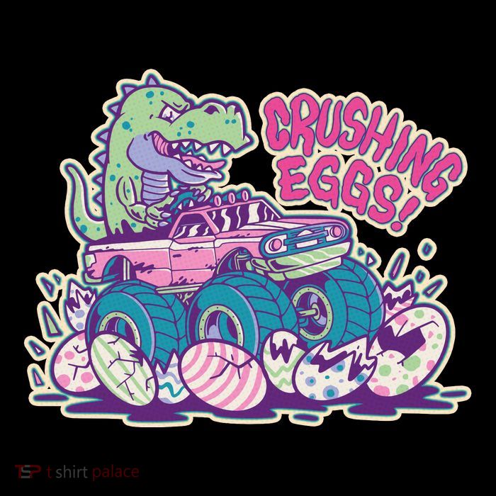 Funny Easter Dinosaur Monster Truck Crushing Eggs Flatbill Hat