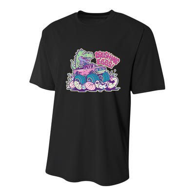 Funny Easter Dinosaur Monster Truck Crushing Eggs Youth Performance Sprint T-Shirt