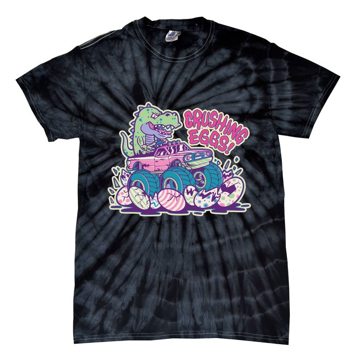 Funny Easter Dinosaur Monster Truck Crushing Eggs Tie-Dye T-Shirt